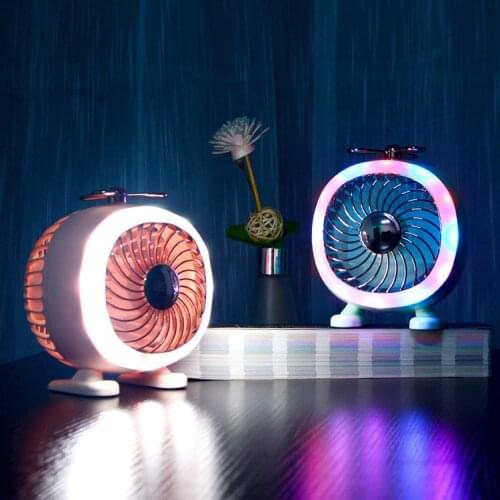 Night Light Creative LED Table Lamp Mini Electric Fan USB Rechargeable Bedside Lamp 2 Levels DimmableDesktop Decorative Lamp