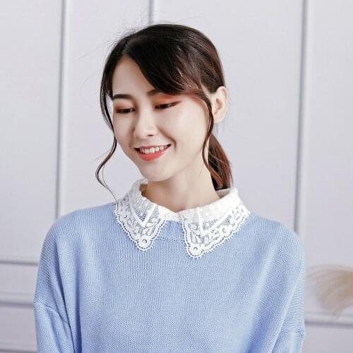 Linbaiway Chiffon Lace Floral Fake Collar Women Detachable Lapel Choker Necklace Removable Half Shirt False Collar Decoration