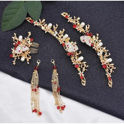 Fashion Chinese Hanfu Headdress Bride Full Set of Hair Fringe Tassel Pearl Crystal Hairpin Antique Hair Accessories Jewelry Gift