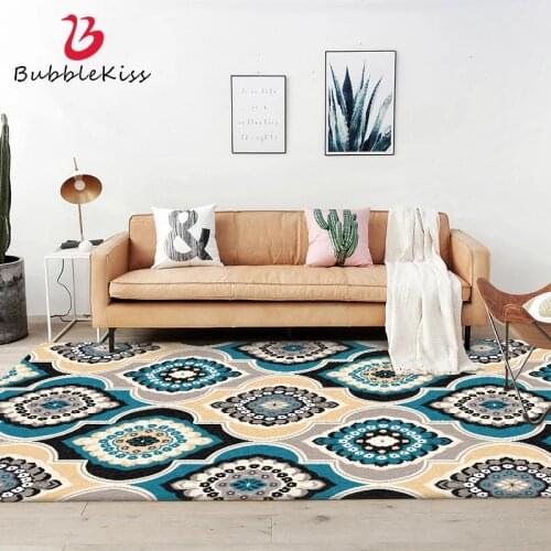 Bubble Kiss Ethnic Style Customized Carpet for Home Living Room Blue Circle Flower Pattern Bedroom Decor Area Rugs Floor Mat New