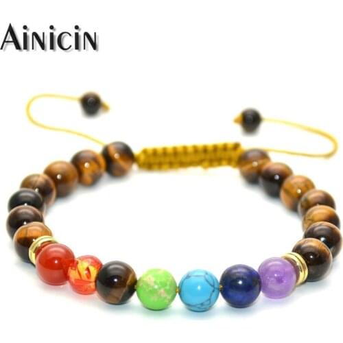 Natural Tiger Eyes 7 Colors Stone Beads Chain Adjustable Bracelets Handmade Jewelry For Men and Women Jewelry 5pcs