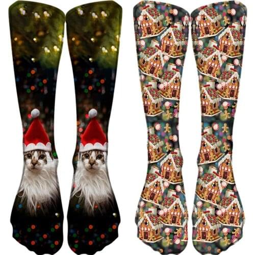 New 3d Digital Printed Christmas Socks Women Original Christmas Gift Elk Cat Towel Cotton Tube Socks With Paws On The Foot 40cm