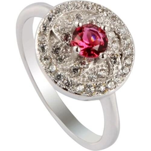 SHUNXUNZE Engagement Wedding rings for men and women gifts best sell career Red Cubic Zirconia Rhodium Plated R3103 size 6 7 8 9