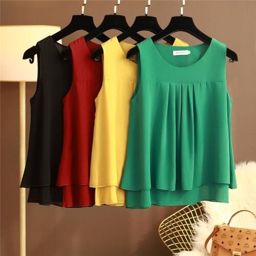 Oversize Clothes Sleeveless Womens Chiffon Shirt Summer Loose Solid Color Tops Ladies Blouse Plus Size Casual Shirts