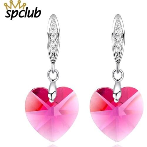 SPCLUB Charms Women Party Jewelry Fashion Love Heart Drop Earrings Original Crystals From Swarovski Bridal Wedding Jewelry