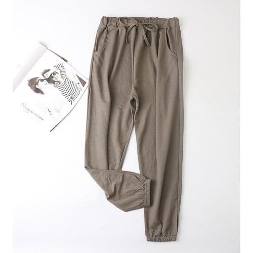 Fdfklak Casual Lazy Home Pant Women Spring Autumn Sleepwear Outer Wear Cotton Linen Trousers For Female Pantalones De Mujer