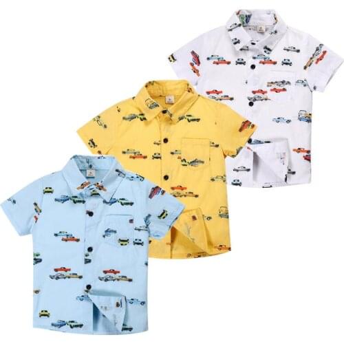 Shirt For Kids Teenage Boy Clothes Summer New Korean Style Short Sleeve Turn-down Collar Casual Cartoon Print Soft Outwear
