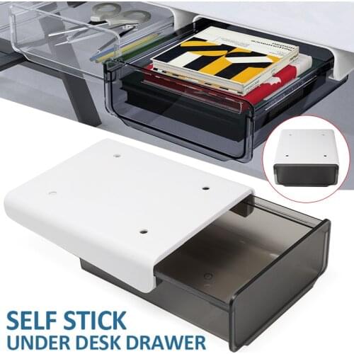 Self-stick Under Desk Drawer Home Office Organizer Storage Drawer Self-adhesive Under-drawer Holder Hidden Pen Pencil Tray