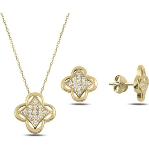 Silver 925 Sterling Zircon Cubic Zirconia Clover Set