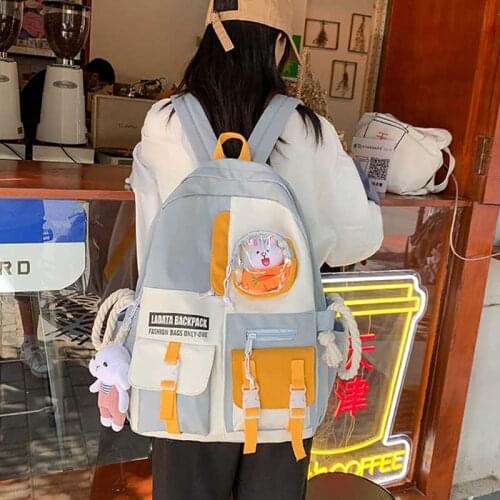 School Backpack Cute Trend Womens Panelled Students Tote Backpacks For Girls New Female Bags Large Fashion Capacity Schoolbag