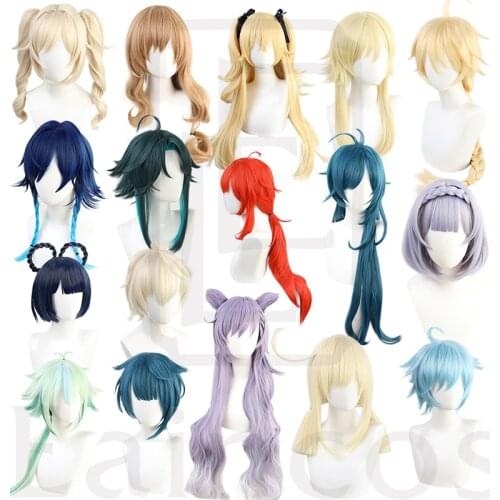 Genshin Impact Venti Keqing Barbara Diluc Kaeya Noelle Traveler Lumine Aether Amber Cosplay Wigs Heat Resistant Synthetic Hair