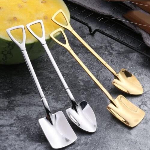 Transhome Stainless Steel Iron Shovel Spoon Watermelon Ice Cream Coffee Spoon Square Flat Tip Spoon Dessert Spoon Kitchen Gadget