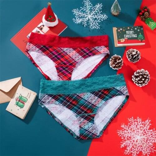 Womens Cotton Underwear Sexy Lace Panties Fashion Plaid Stripe Comfortable Briefs Mid Waist Seamless Underpants Female Lingerie