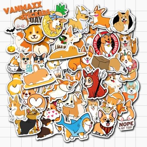 VANMAXX 50 PCS Corgi Cute Dogs Stickers Gift for Kids Waterproof Vinyl Decal for Laptop Helmet Phones Bicycle Luggage Cars