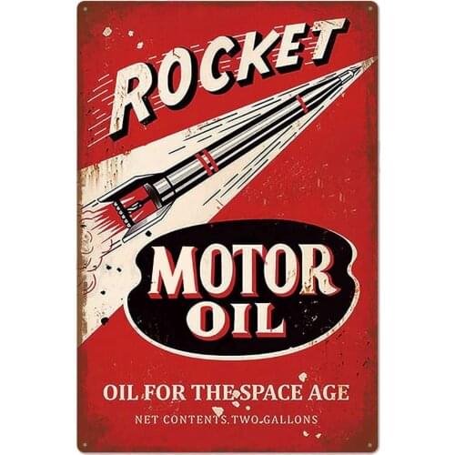 Vintage Design Rocket Motor Oil Tin Metal Sign Wall Art, Original Design Tinplate Wall Decoration for Garage