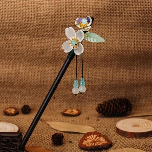 Vintage Wood Flower Hairpin For Women Antique Hair Stick For Girl Hair Pins Costume Chinese Style Hanfu Hair Accessories