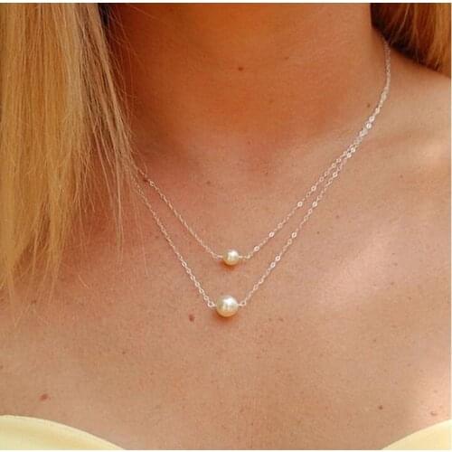 N164 Beach Summer Minimalist pearl Necklaces Simulated Pearls Double Layer clavicle Necklace Female charm Jewelry