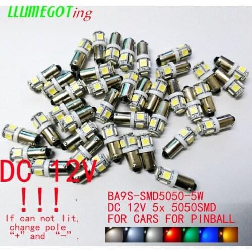 100pcs BA9S T4W #44 #47 LED Bulb 5 SMD 5050 Colorful Super Bright 12V Auto Backup Light Wedge Roof Dome Reading Lamp
