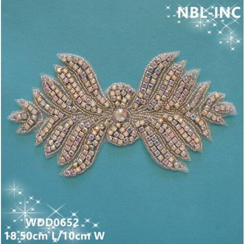 30PCS)Wholesale hand beaded sewing silver ab crystal rhinestone applique iron on for wedding dresses WDD0652