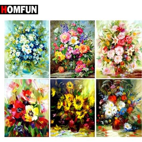 HOMFUN 5D Diamond Pattern Rhinestone Needlework Diy Diamond Painting Cross Stitch "Flower Floral scenery" Diamond Embroidery