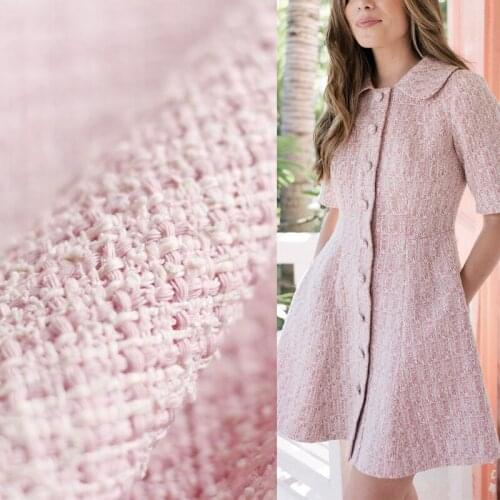 White Waxberry France Tweed Pink Pierced Fabrics Garment Materials Autumn Women Coat Skirt DIY Sewing Cloth Tailor Freeshipping