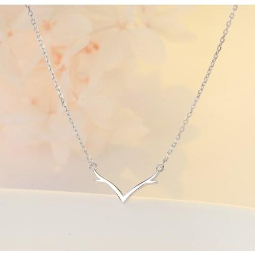 Free Shipping Simple Animal Buckhorn Antlers Minimalist Link Chain Pendant Necklaces For Women Trendy 925 Sterling Silver Gifts