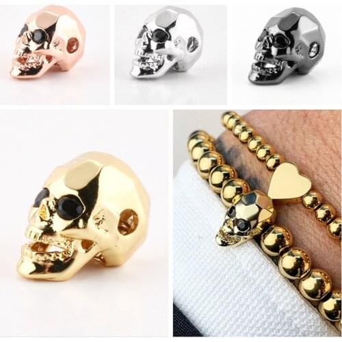 Skull Beads for jewelry Making Micro Pave copper CZ charm needlework beads gold accessories diy bracelet spacer beads Gothic