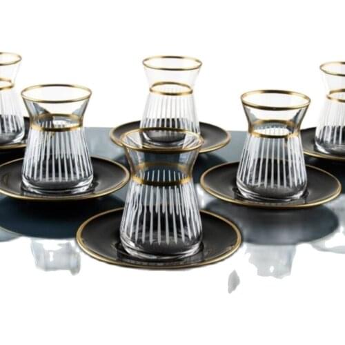Tütk Tea Arab Tea Gold Gilt 12 Piece Tea Set Gold Gilded Embroidered Cartoon Pattern Black dish Tea Set Turkish arab