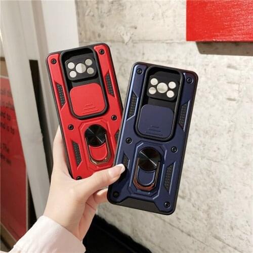 Slide Camera Lens Protection Magnetic Metal Ring Stand Shockproof Case For POCO X3 NFC X3 Pro Xiaomi Redmi Note 8 9 Pro 9T 9A 9C