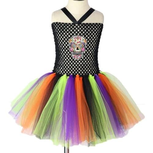 Black Purple Skull Witch Pirate Halloween Costume For Kids Girls Tutu Dress Cosplay Party Dress Up Girl Costume Disfraces XX065