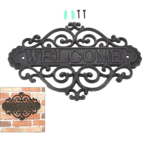 28*21cm Cast Iron Welcome Plaque Signs Cast Iron Wall Mounted European Retro Handmade Rustic Home Garden Wall Decor Metal Plate