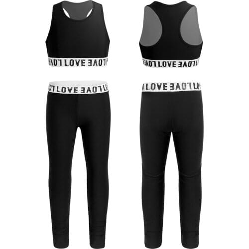 Kids Girls Clothes Fashion Letter Print Sport Tanks Top with Leggings Summer Sleeveless Workout Gym Dance Gym Outfit 6-14 Year