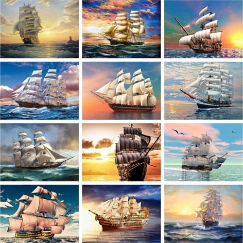 Evershine Diamond Painting Ship Cross Stitch Kit Picture Of Rhinestones Mosaic Full Layout Embroidery Landscape Home Decoration