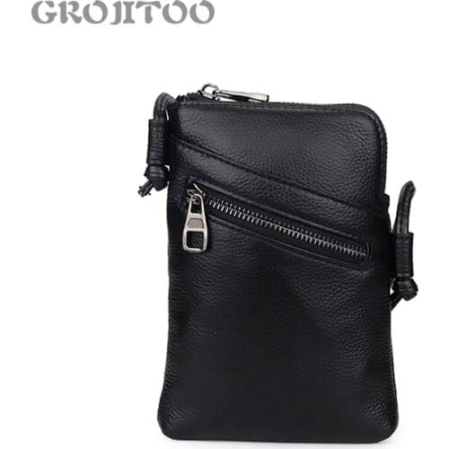 GROJITOO Genuine leather mobile phone bag womens messenger bag new fashion cowhide one shoulder bag mini bag for women 388