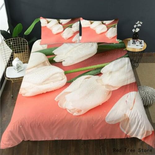White tulip Bedding Set Floral 3D Print Duvet Cover US/AU/EU/UK Bedspread with Pillowcase 2/3 Pieces Luxury Single Double Size