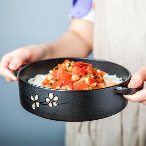 7.5 Inch Creative Japanese Binaural Bowl Home Vegetable Bowl Noodle Bowl Personality Deep Plate Breakfast Plate Big Rice Plate