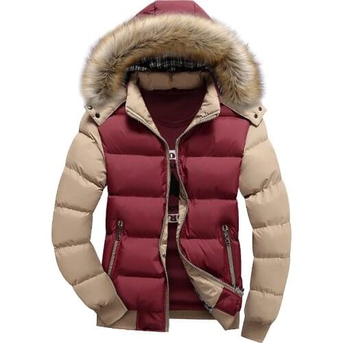 Fashion Winter Mens Hooded jacket Thick Cotton-Padded Fur Collar Coats Windproof male Breathable Casual zipper Bomber Jacket 4XL