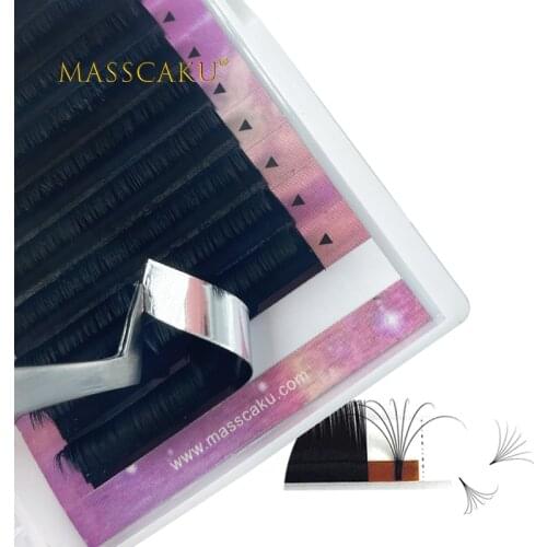 MASSCAKU 12rows Easy Fan Natural Soft Cashmere Extensions 0.05/0.07 Eyelash Extension Tray Volume Russian Matte Flowering Fan
