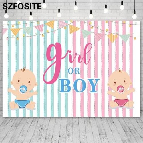Cartoon Doll Boy or Girl Blue Pink Vertical Striated Background Newborn Bath Party Decoration Photography Photo Vinyl Backdrop