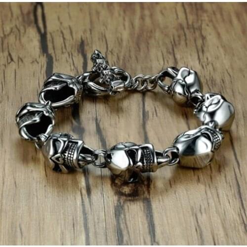 Silver Color Punk Skull Bracelet for Men Jewelry Gift Buckle Viking Bracelet