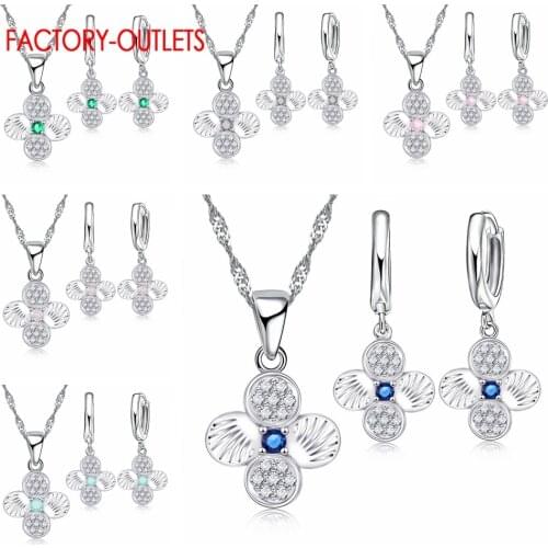 Newest Design Flower Shape Pendant Earring Necklace Set Genuine 925 Sterling Silver Jewelry Sets For Women Girls Birthday Gift