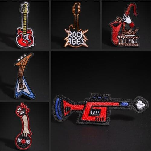 Band instrument patches DJ guitar bass trumpet Sax embroidery punk Sports Hairband hats T-shirt decoration music patches