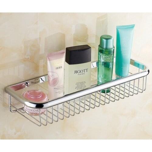 17.7" (45cm) Chrome Brass Bathroom Wall Mounted Soap / Sponge Shower Storage Basket lba514