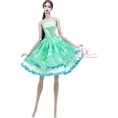 NK 1 Pcs Fashion Green Lace Skrit For 1/6 Doll Handmade Dress Off Shoulder Dancing Dress For Barbie Doll Accessories Baby Toy