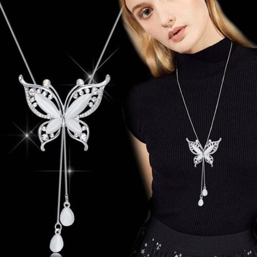 Necklace-crystal tassels rhinestone pearl butterfly leaf Flamingo sweater long necklace for women fashion Simplicity with cloth