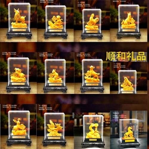Crafts office of gold - plated handicraft of gold - plated lunar - year zodiac signs opens to chicken Ox sheep mini cute cartoon