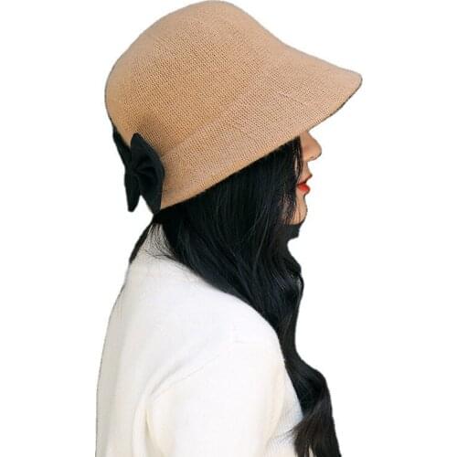 Factory direct new warm woolen hat bow fisherman hat shade autumn and winter womens hat outdoor leisure basin hat
