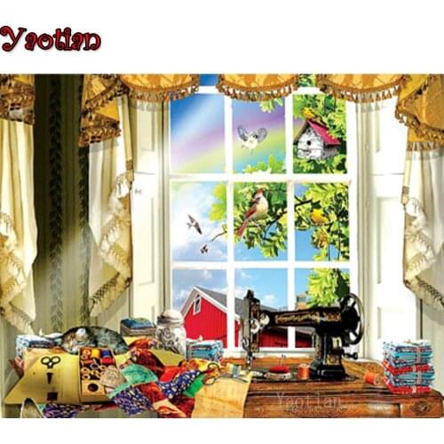 Needlework Diamond Embroidery Cross Stitch Kit Diy 5D Diamond Painting Sewing Machine Cat window Bird Mosaic new Year Gift Sale