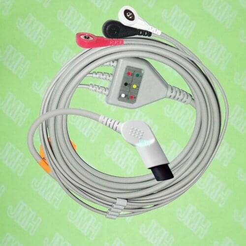 Compatible BCI,CSI,GE,Nellcor,Nihon Kohden and HP ECG Machine the one-piece 3 lead cable and snap leadwire,IEC or AHA,bent 6pin
