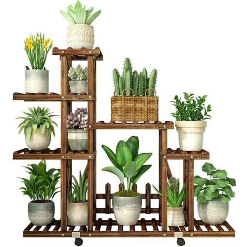 Carbonized Wood Damp-proof Antiseptic Flower Rack Multi-layer Plant Stand Shelves Garden Patio Balcony With Planting Tools